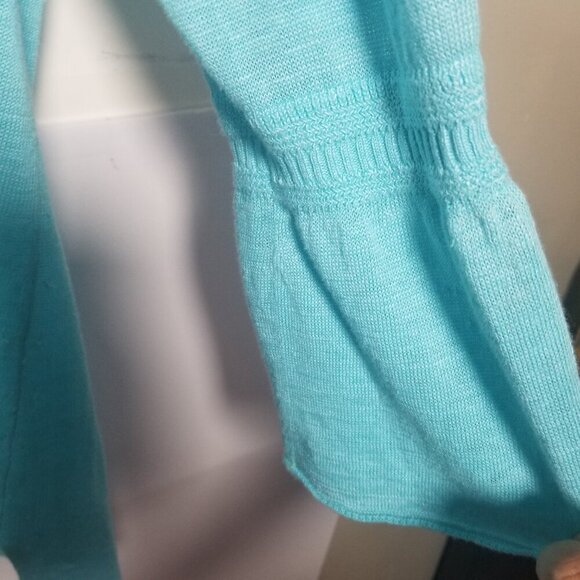 Talbots Women's Powder Blue XL 100% Fine Verse Linen Bracelet Bell Sleeve - Picture 3 of 4